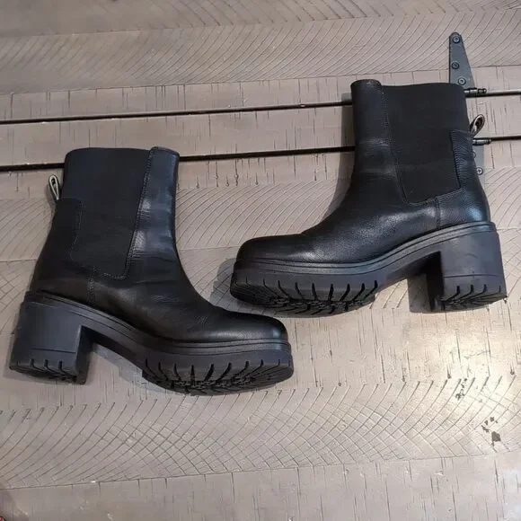 Boden Black Leather Heeled Chelsea Boots Chunky Block Heel Sz 41 - Picture 4 of 14